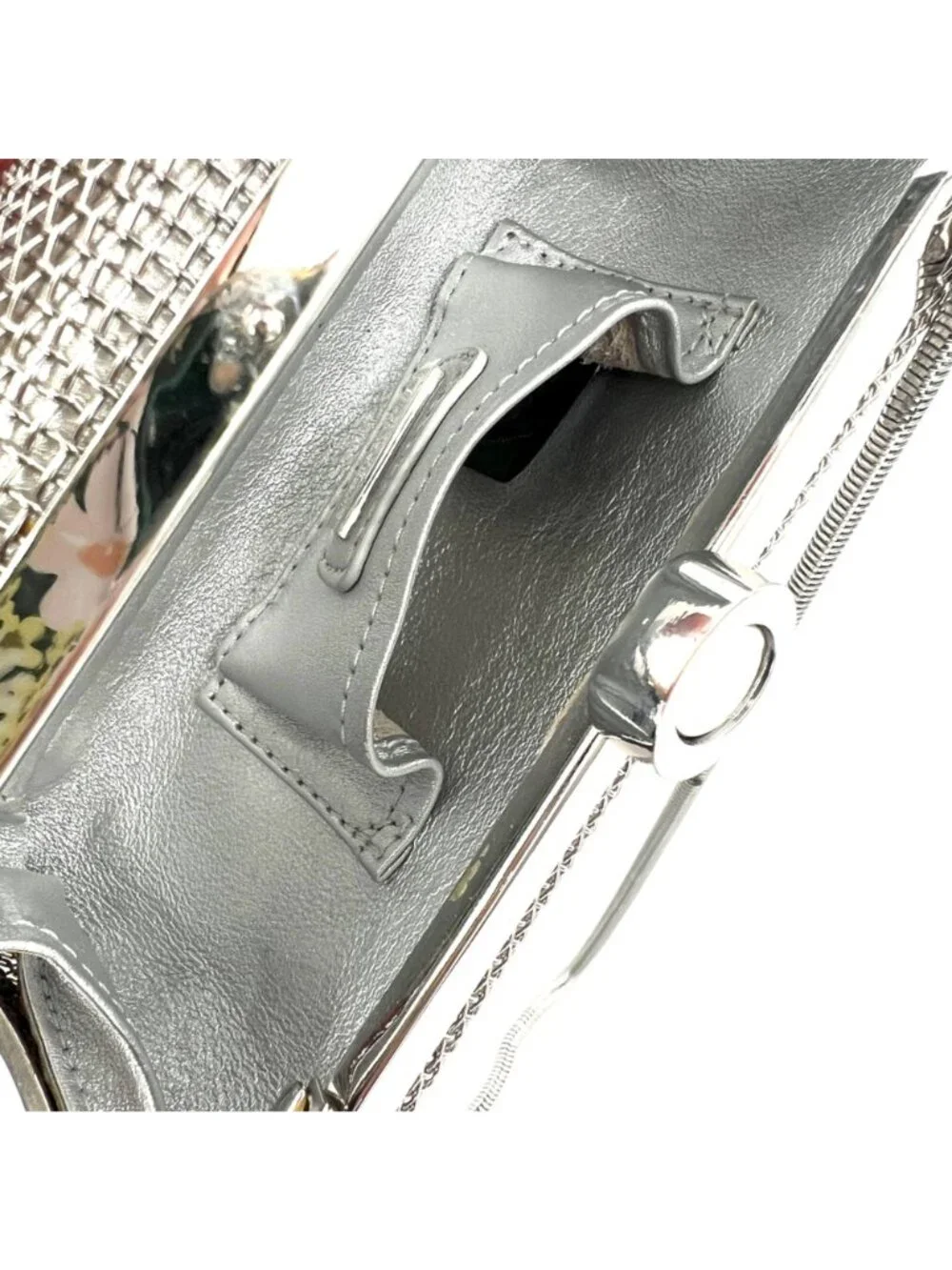 Oroton Freize Woven Silver Mesh Box Clutch Chain Strap Evening Glamour Retro